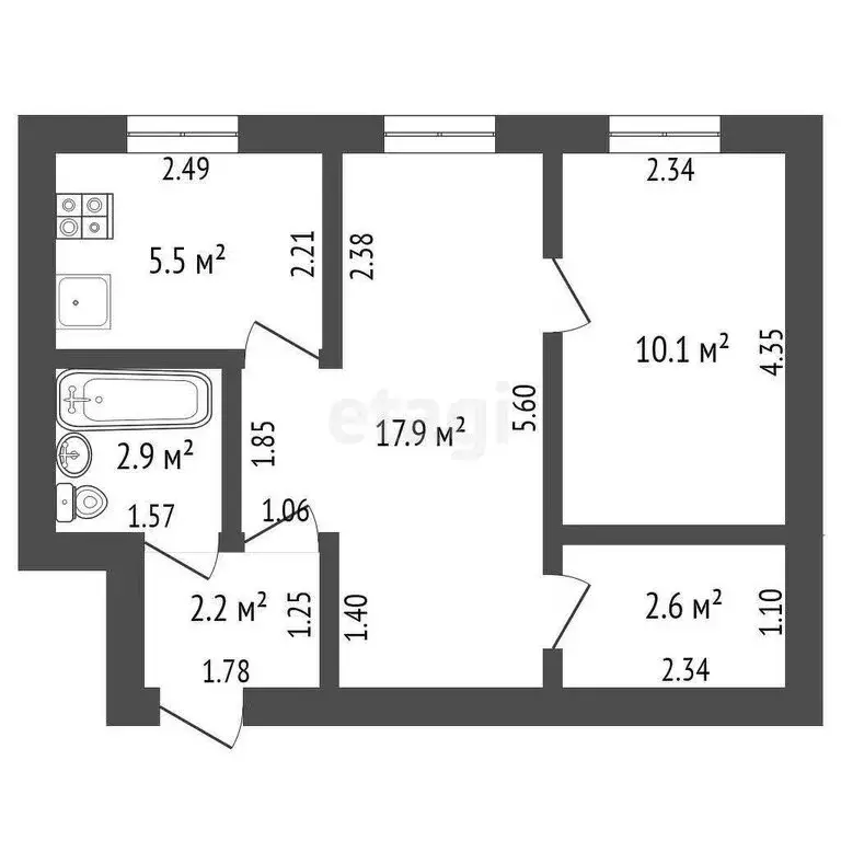 2-комнатная квартира: Ишим, улица Ф. Энгельса, 27 (42.7 м) - Фото 0