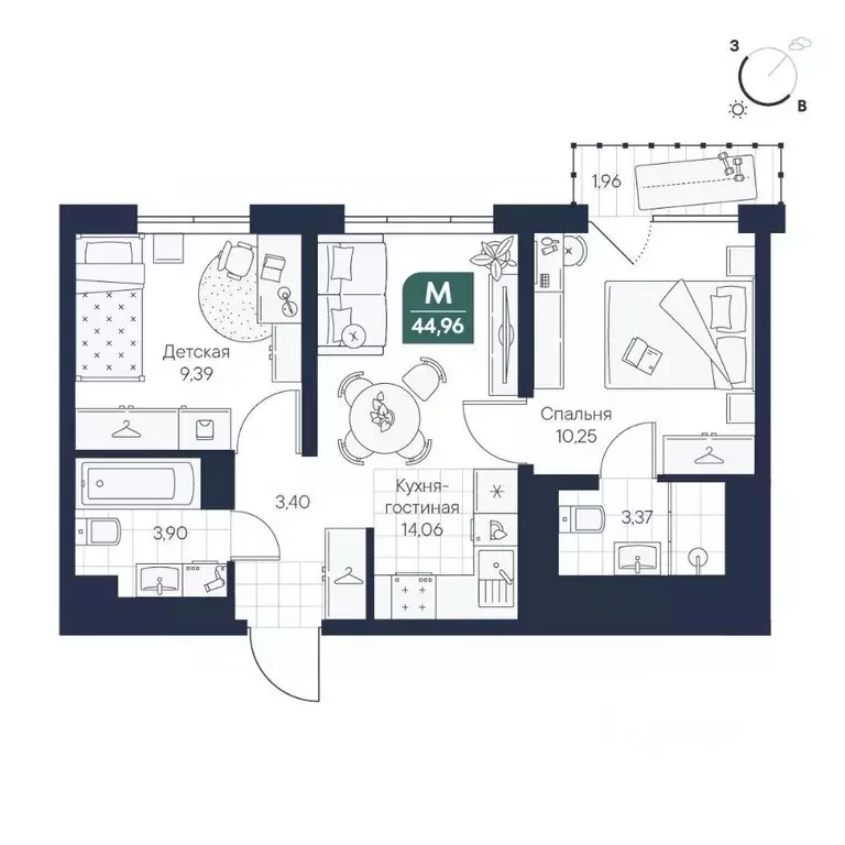 2-к кв. Новгородская область, Великий Новгород Медь кв-л,  (44.96 м) - Фото 1
