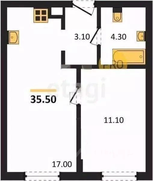 1-к кв. Калининградская область, Калининград Красносельская ул., 56 ... - Фото 2