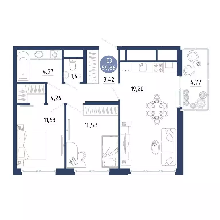 2-комнатная квартира: Дядьково, 2-й Бульварный проезд, 8 (59.86 м) - Фото 1