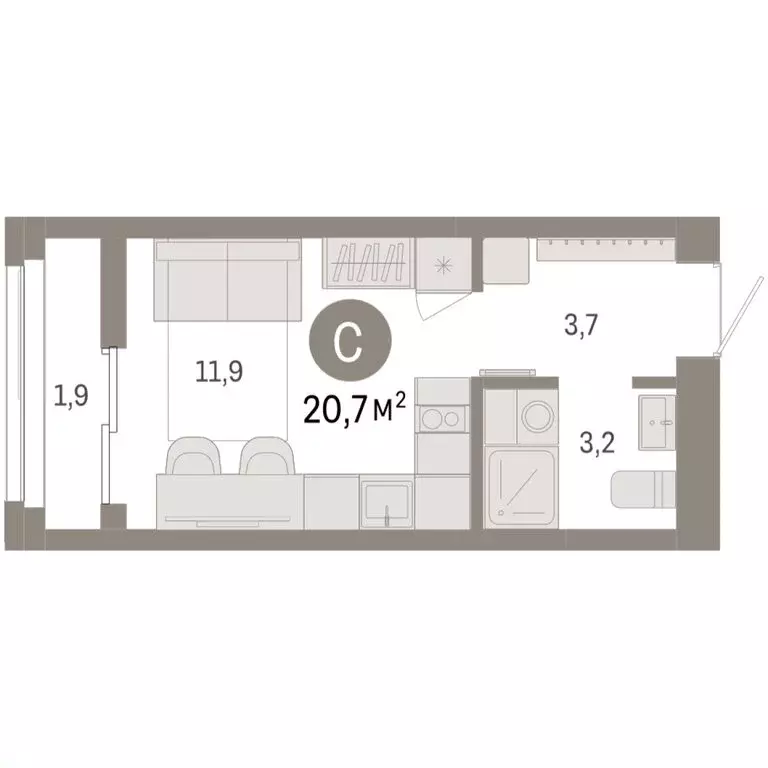 Квартира-студия: Новосибирск, Большевистская улица, 66 (20.67 м) - Фото 1