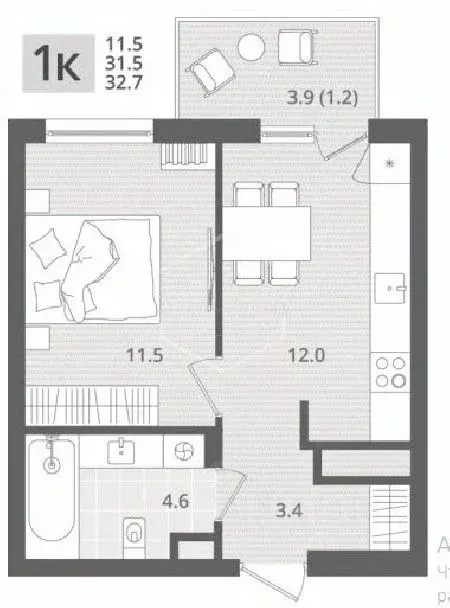 1-к кв. Калининградская область, Пионерский пос. Рыбное,  (32.7 м) - Фото 1