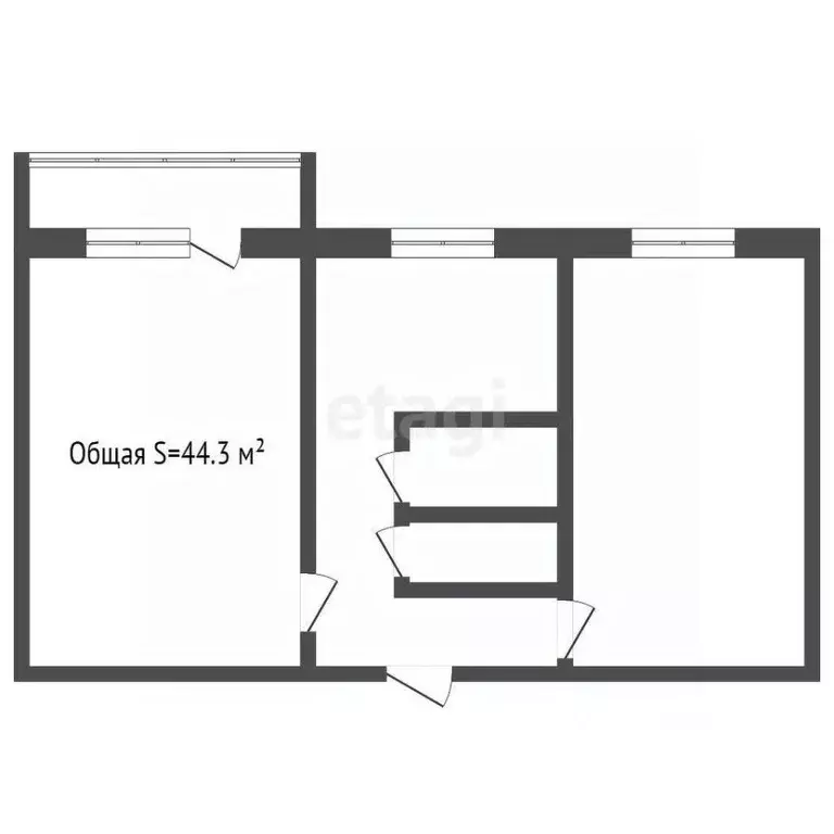 2-к кв. Кемеровская область, Юрга ул. Никитина, 32 (44.3 м) - Фото 1