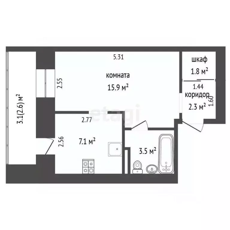 1-к кв. Архангельская область, Архангельск Московский просп., 50к1 ... - Фото 2