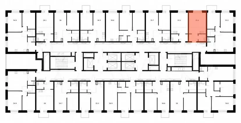 Квартира-студия, 25,3м, 6/53эт. - Фото 1