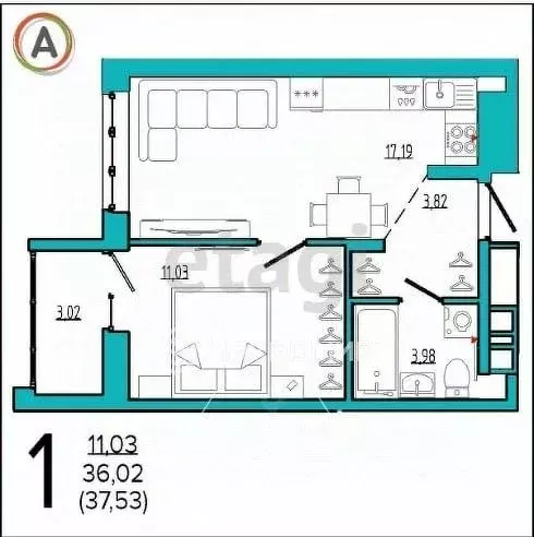 1-к кв. Брянская область, Брянск Бежицкая ул., 21Б (37.5 м) - Фото 1