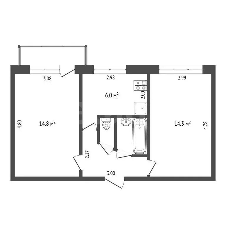 2-комнатная квартира: Тюмень, Олимпийская улица, 44 (42.3 м) - Фото 1