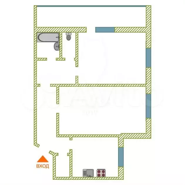 2-к. квартира, 52 м, 4/9 эт. - Фото 0