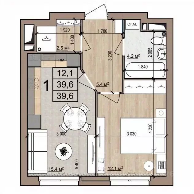 1-к кв. Рязанская область, Рязань ул. Новоселов, 33Б (39.6 м) - Фото 1