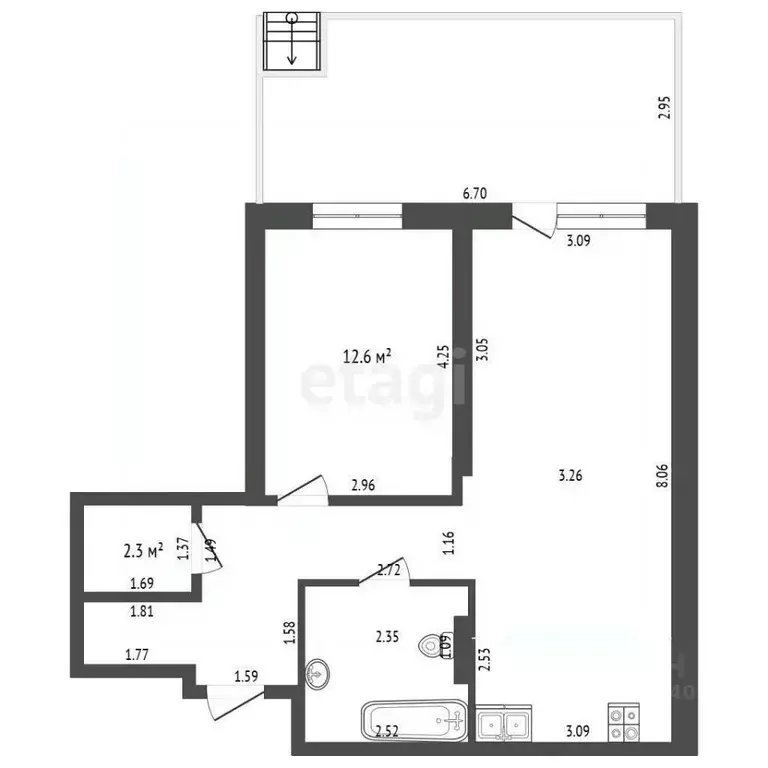 1-к кв. Тюменская область, Тюмень Харьковская ул., 76 (54.8 м) - Фото 2
