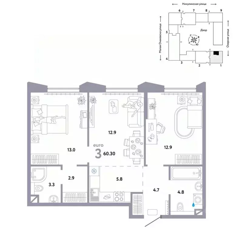 3-к кв. Москва Озерная ул., 42С7 (60.3 м) - Фото 0