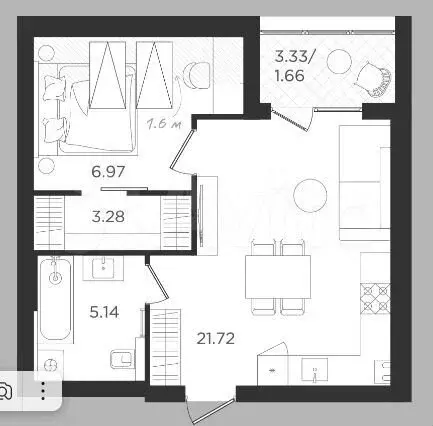 1-к. квартира, 38,8 м, 4/4 эт. - Фото 0