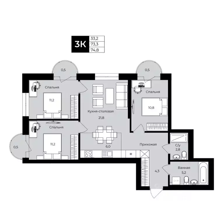 3-к кв. Башкортостан, Уфа ул. Ленина, 192 (74.8 м) - Фото 1