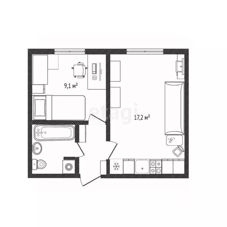 2-к кв. Белгородская область, Белгород Студенческая ул., 12 (33.3 м) - Фото 0