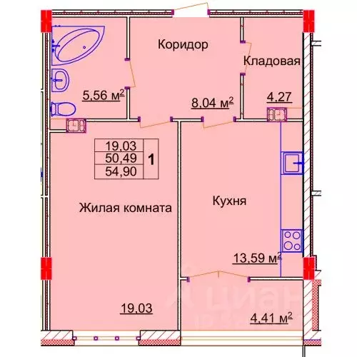 1-к кв. Ивановская область, Иваново Лежневская ул., 98 (54.9 м) - Фото 0