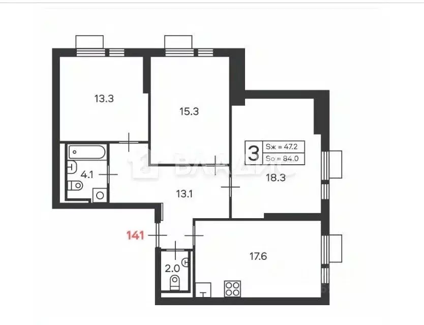 3-к кв. Москва Дмитровское ш., вл89 (84.0 м) - Фото 2
