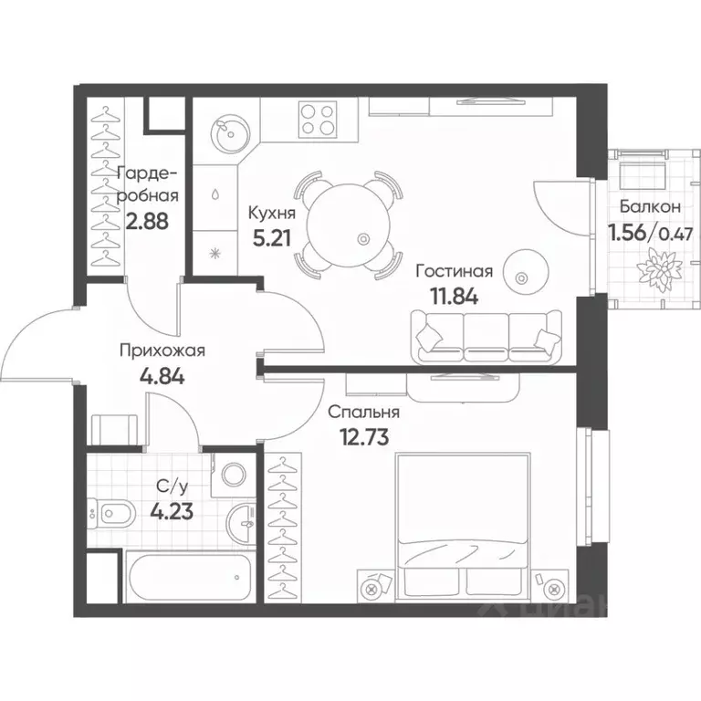 2-к кв. Татарстан, Казань Счастье в Казани жилой комплекс (42.2 м) - Фото 1