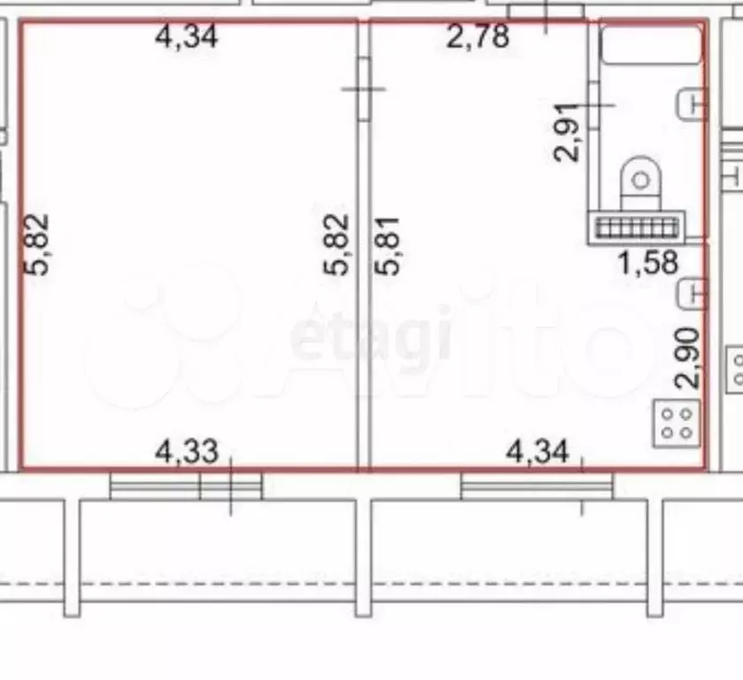 2-к. квартира, 50 м, 4/6 эт. - Фото 0