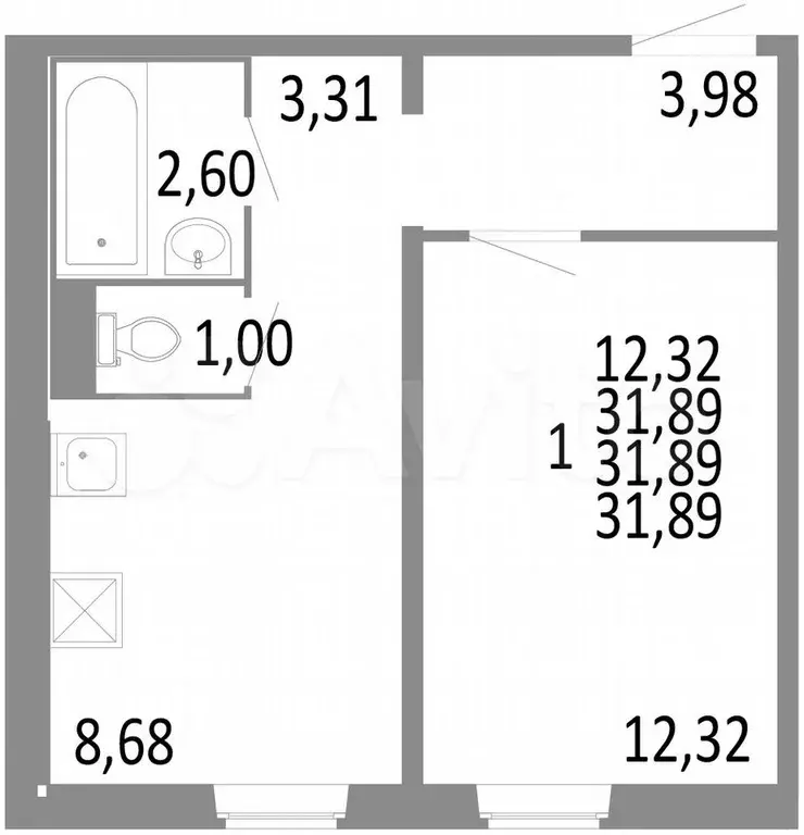 1-к. квартира, 31,9 м, 2/10 эт. - Фото 0