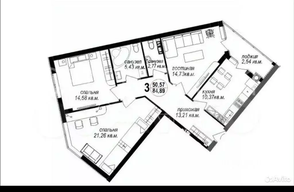 3-к кв. Калининградская область, Калининград ул. Кипарисовая, 2 (84.89 ... - Фото 2