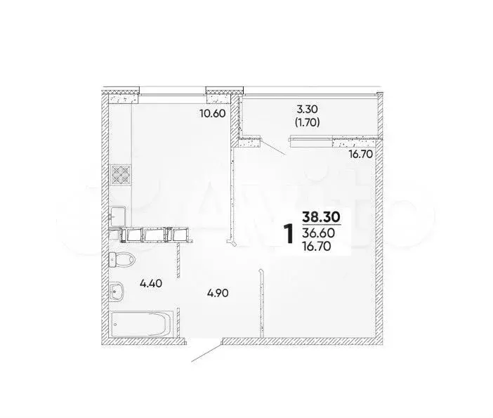 1-к. квартира, 38,3 м, 11/18 эт. - Фото 1