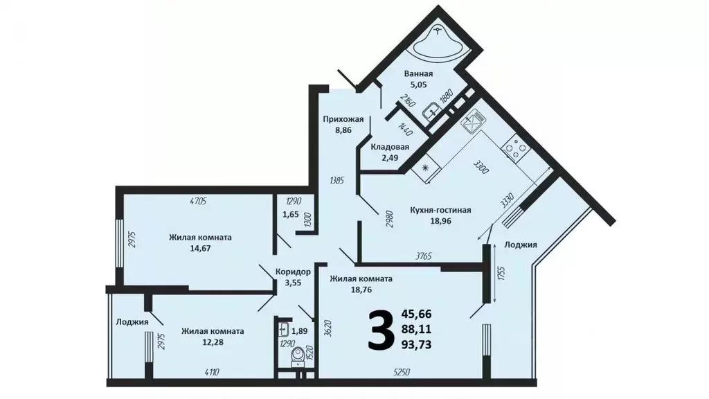 3-к кв. Краснодарский край, Краснодар ул. Красных Партизан, 4/15 (95.0 ... - Фото 2