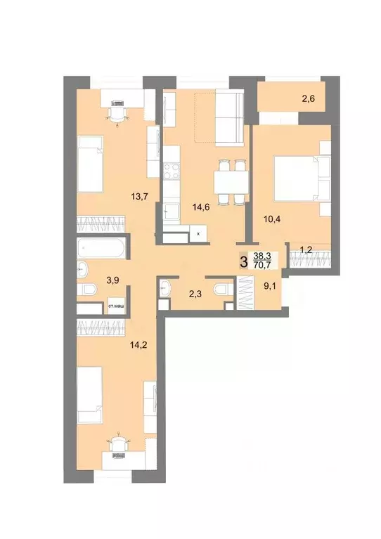 3-к кв. Свердловская область, Екатеринбург ул. Тенистая, 8Б (68.9 м) - Фото 0