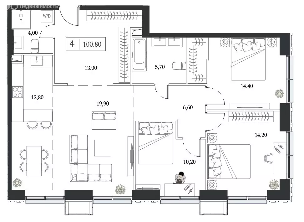 3-комнатная квартира: Москва, проспект Андропова, 9/1 (100.8 м) - Фото 1