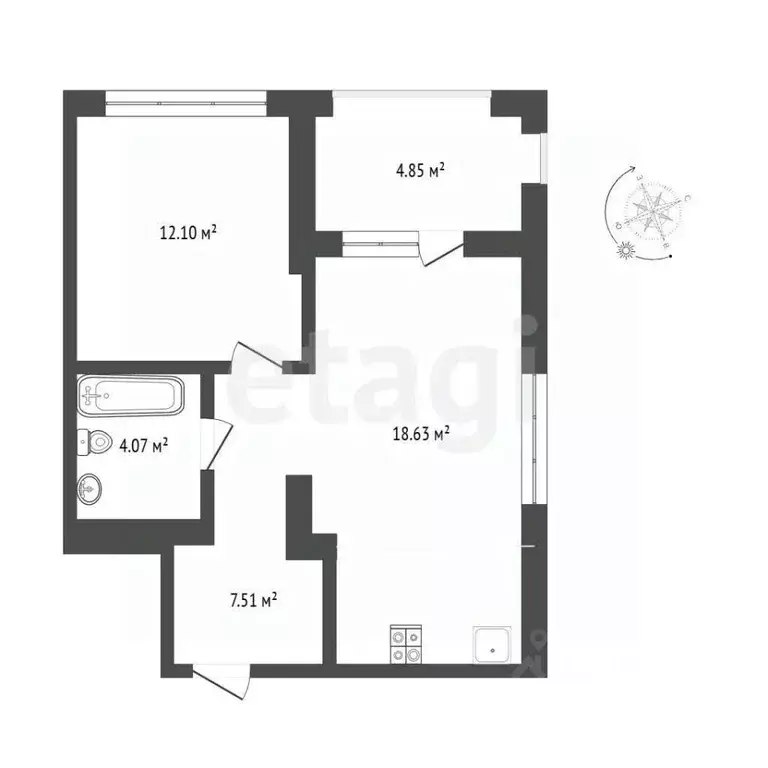 1-к кв. Тюменская область, Тюмень ул. Василия Подшибякина, 7 (47.05 м) - Фото 2