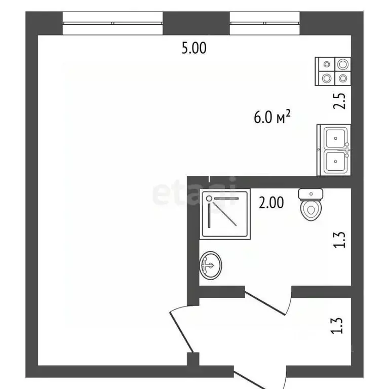 Студия Ямало-Ненецкий АО, Новый Уренгой Строителей мкр, 4 (25.0 м) - Фото 2