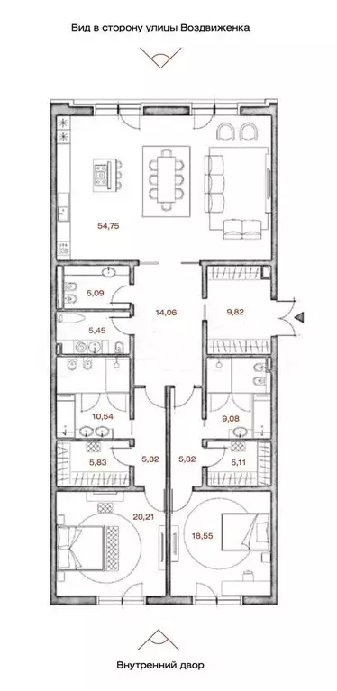 2-к. квартира, 169,1 м, 4/7 эт. - Фото 0