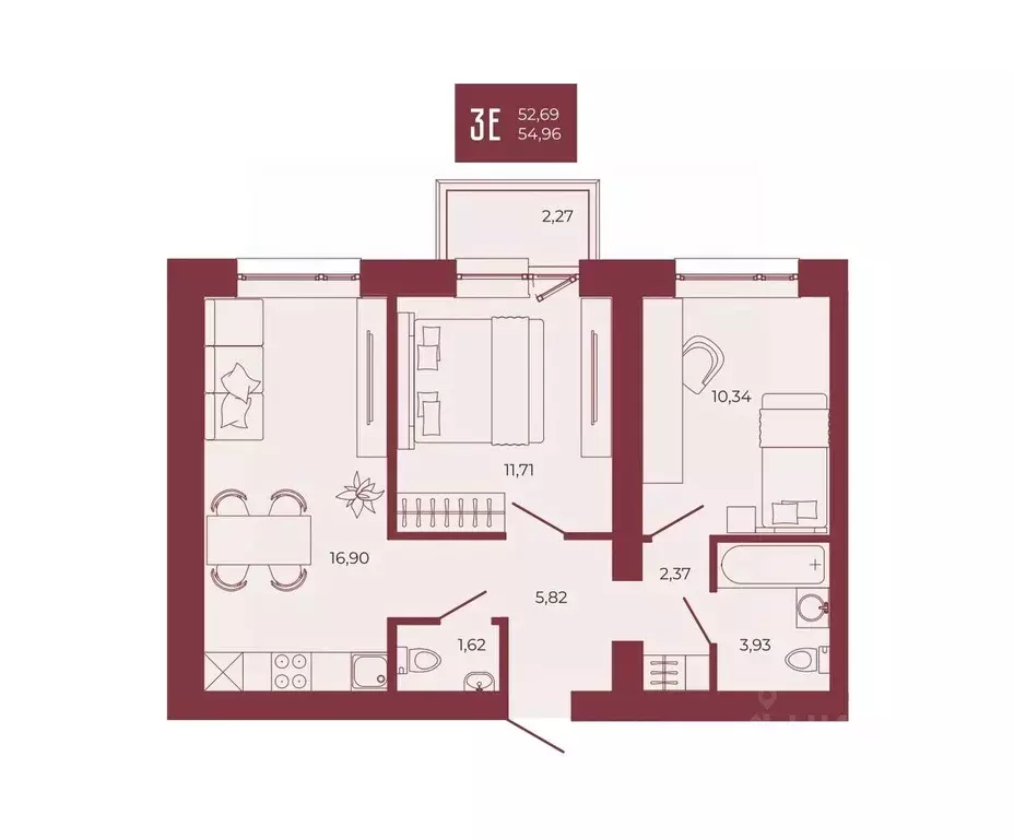 3-к кв. Пензенская область, Пенза ул. Тепличная, 55 (54.96 м) - Фото 1