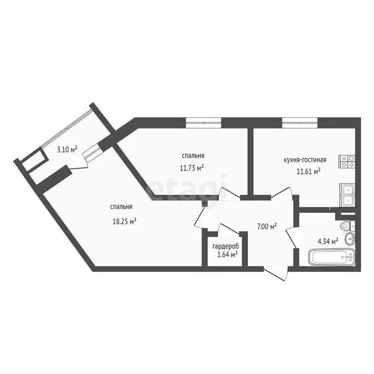 2-комнатная квартира: Ишим, Московская улица, 25 (55.9 м) - Фото 0