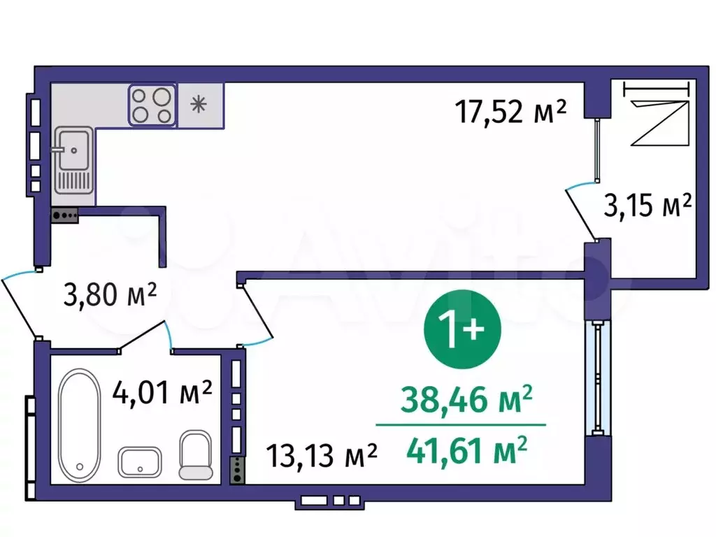 1-к. квартира, 38,5 м, 9/9 эт. - Фото 1