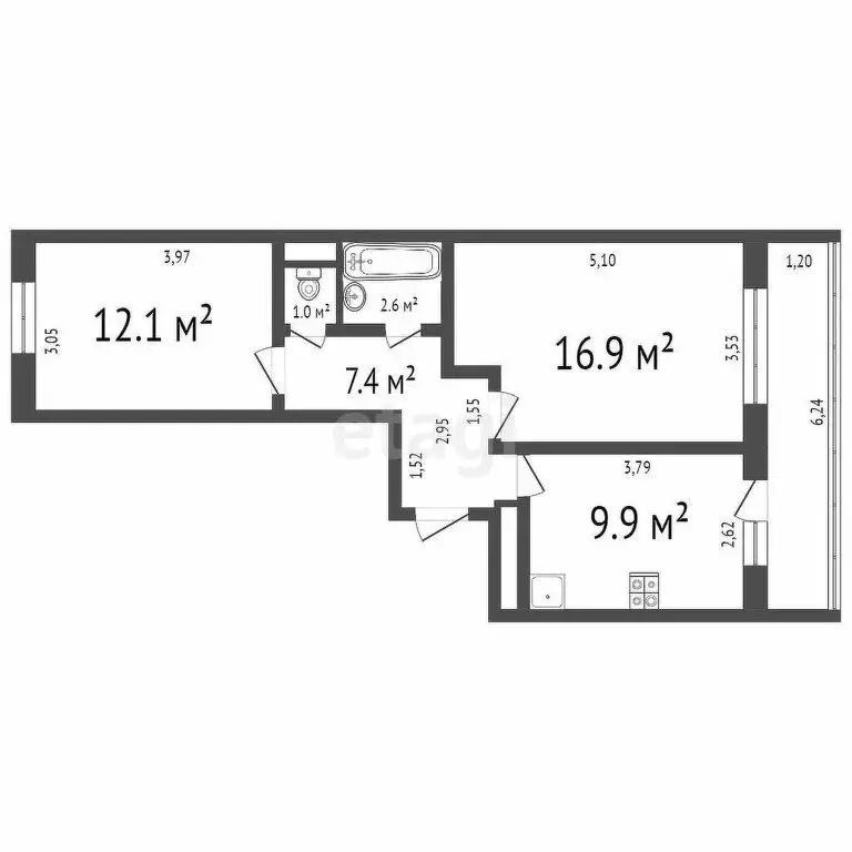 2-комнатная квартира: Ульяновск, улица Генерала Мельникова, 10 (50.3 ... - Фото 0