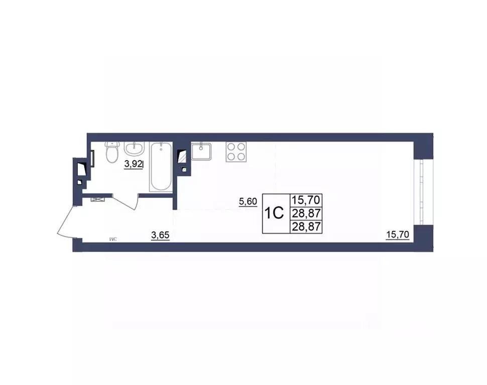 Студия Башкортостан, Уфа Космос жилой комплекс, лит1 (28.69 м) - Фото 1
