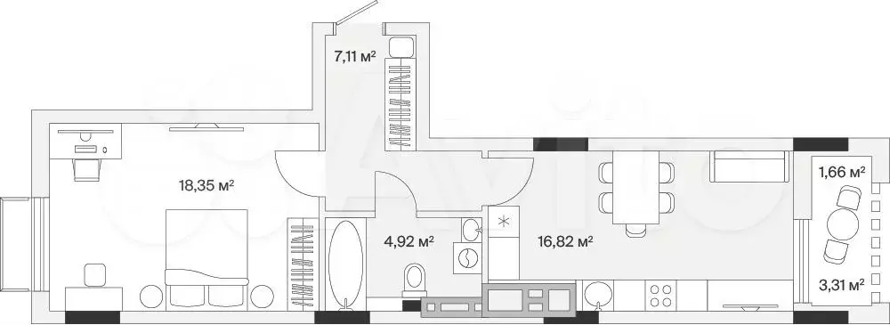 1-к. квартира, 44,5 м, 5/7 эт. - Фото 0