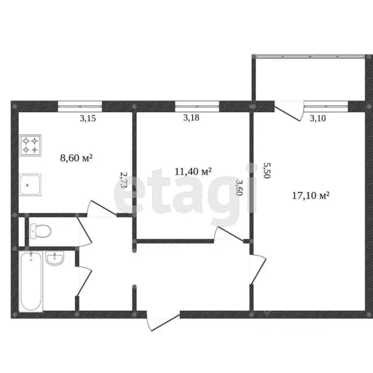 2-к кв. Белгородская область, Белгород ул. Щорса, 45а (50.2 м) - Фото 2