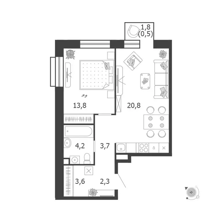 1-к кв. Москва проезд Проектируемый № 7021А (48.9 м) - Фото 0