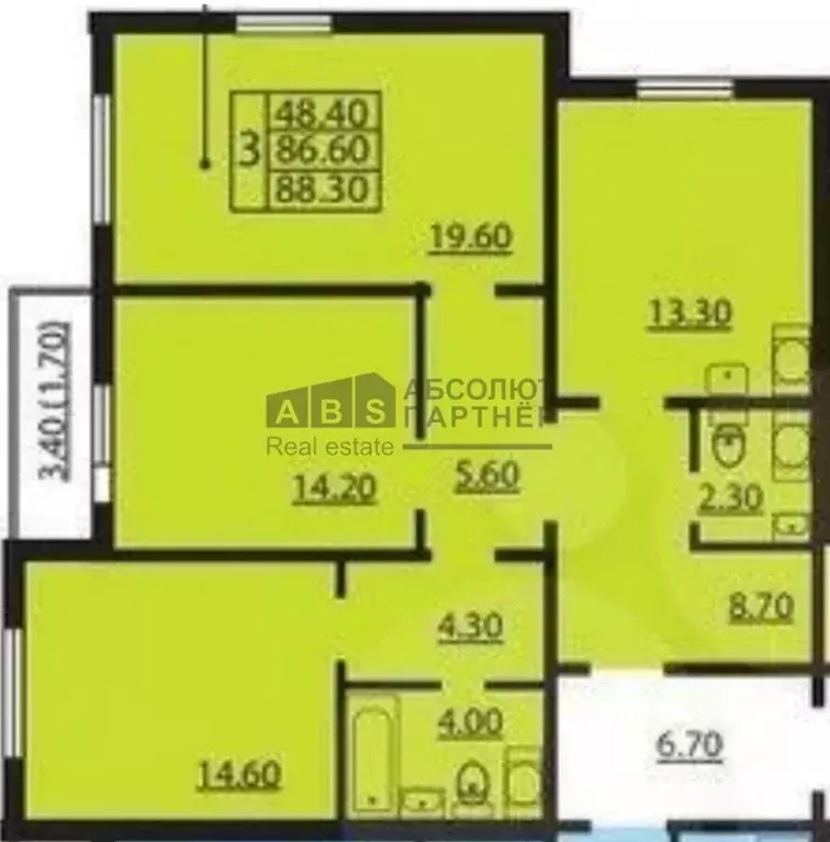 3-к кв. Санкт-Петербург Бестужевская ул., 7к3 (88.3 м) - Фото 1