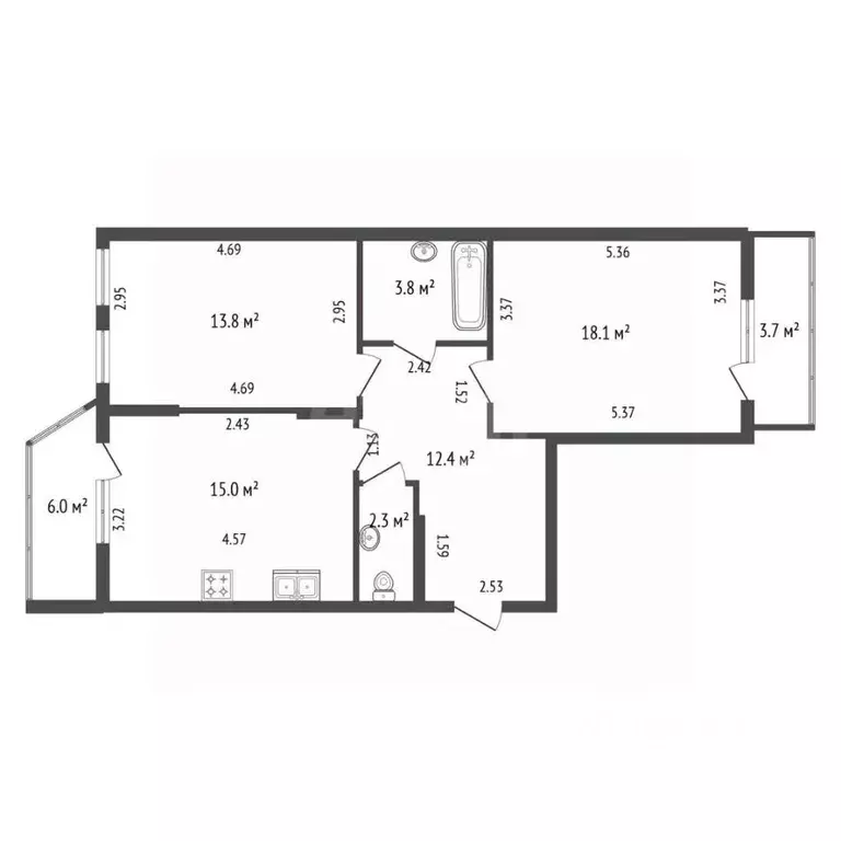 2-к кв. Санкт-Петербург Заставская ул., 46к1 (65.4 м) - Фото 1