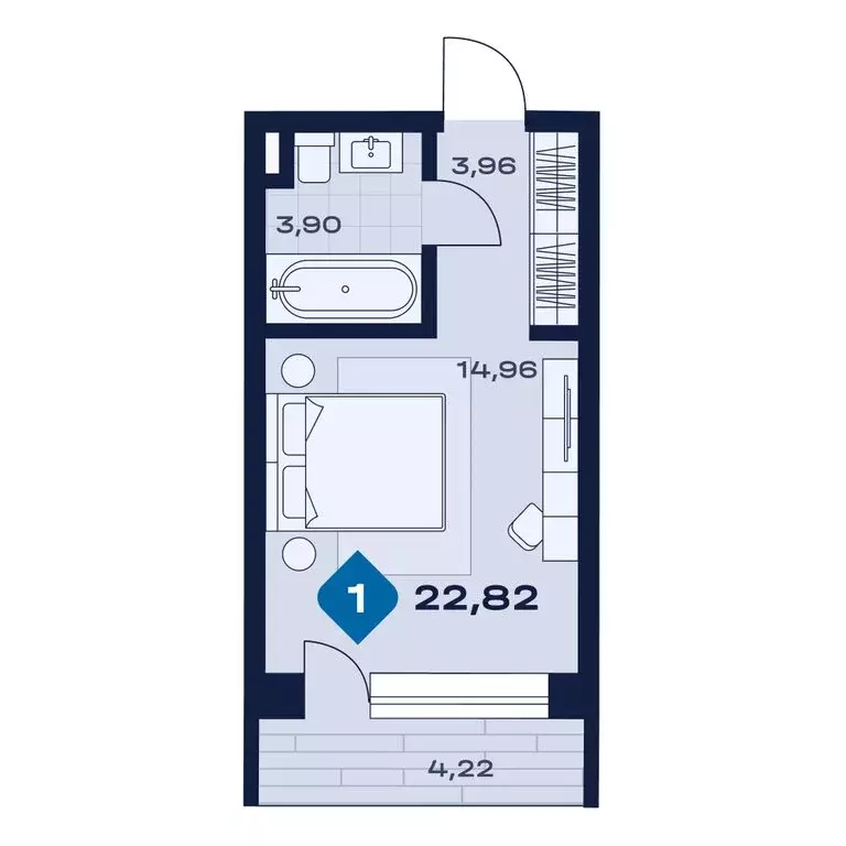 1-комнатная квартира: Сысерть, апарт-отель Панорама (22.82 м) - Фото 1