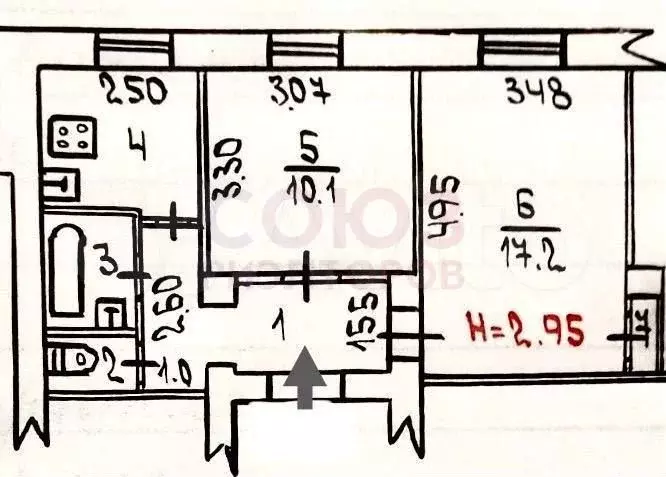 2-к. квартира, 43,8 м, 1/2 эт. - Фото 0