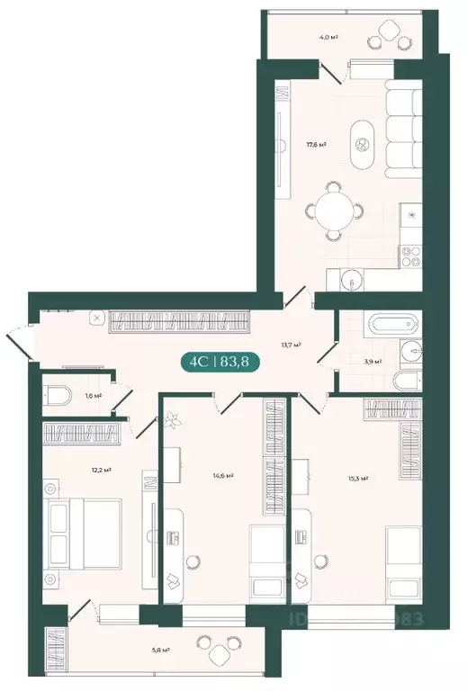 4-к кв. Новосибирская область, Новосибирск  (83.8 м) - Фото 2