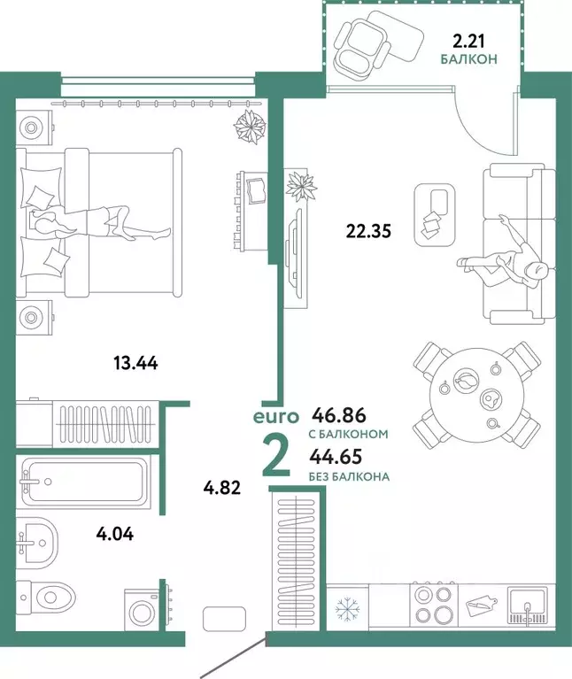 2-к кв. Тюменская область, Тюмень ул. 50 лет Октября, 63к2 (46.78 м) - Фото 1
