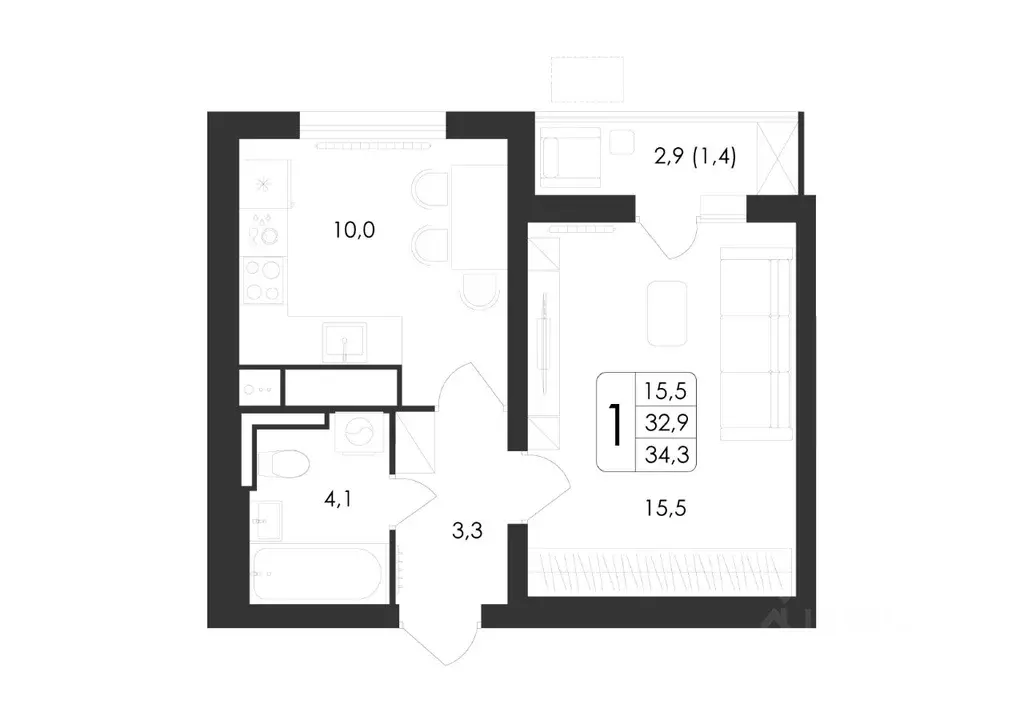 1-к кв. Воронежская область, Воронеж ул. Загоровского, 5/4 (34.3 м) - Фото 0