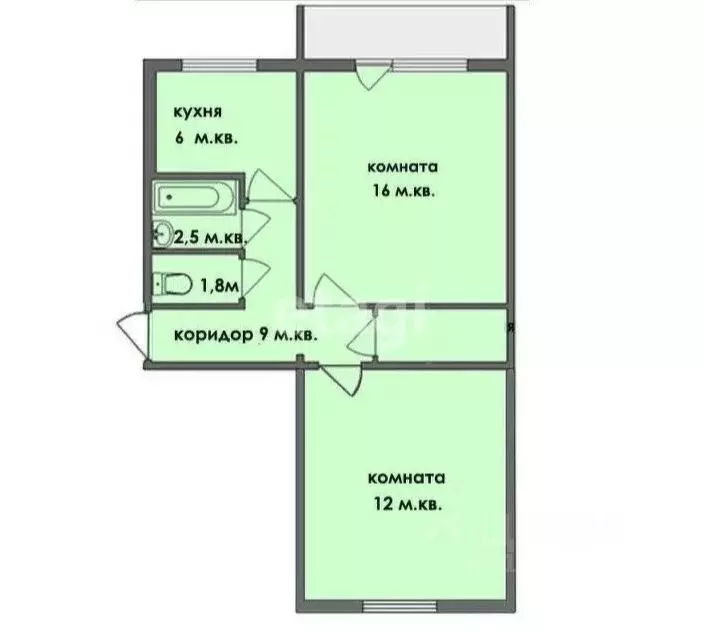 2-к кв. Тверская область, Тверь Садовый пер., 18 (47.5 м) - Фото 2