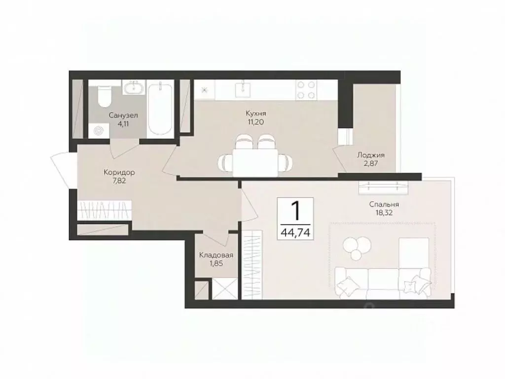 1-к кв. Самарская область, Самара  (44.74 м) - Фото 1