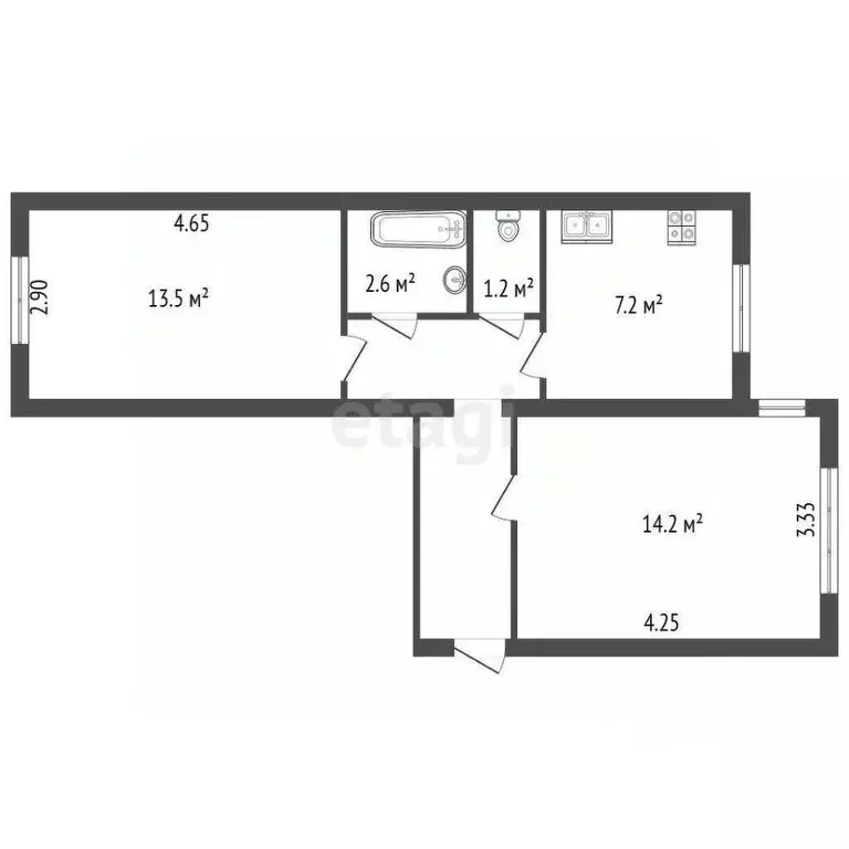2-к кв. Санкт-Петербург пос. Понтонный, Южная ул., 1к3 (47.2 м) - Фото 2