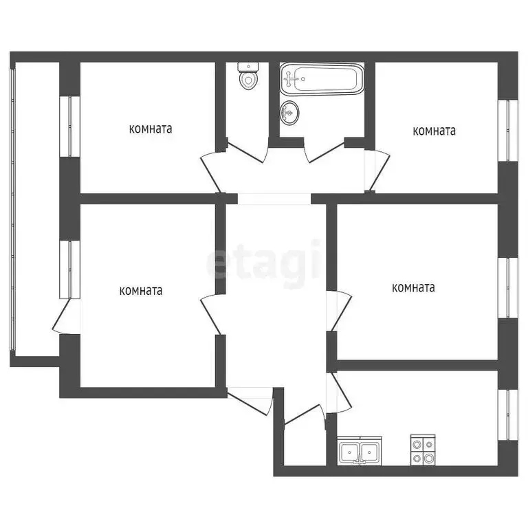1к в 4-комнатной квартире (60 м) - Фото 0